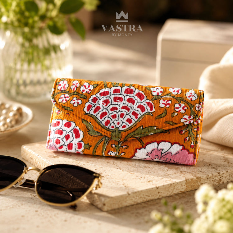Mustard Floral Handblock Print premium Sunglass Case