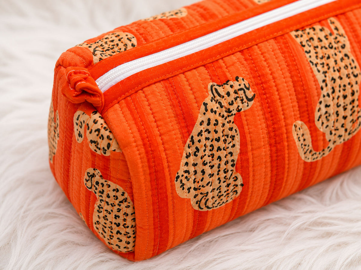 Orange Stripe Tiger Handblocked Cotton Quilted Pouch