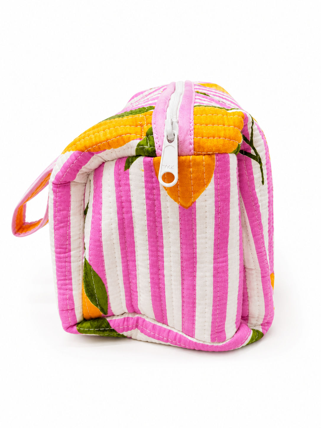 Signature Vanity & Tool Organizer — Pink Lemon Stripe Handblocked Cotton Quilted