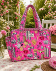 Pink Spring Bloom Cotton Quilted Tote Bag