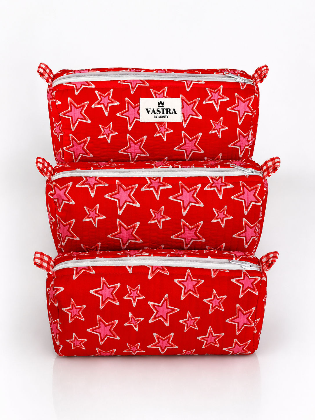 Pink Star Print Quilted Cotton Pouch