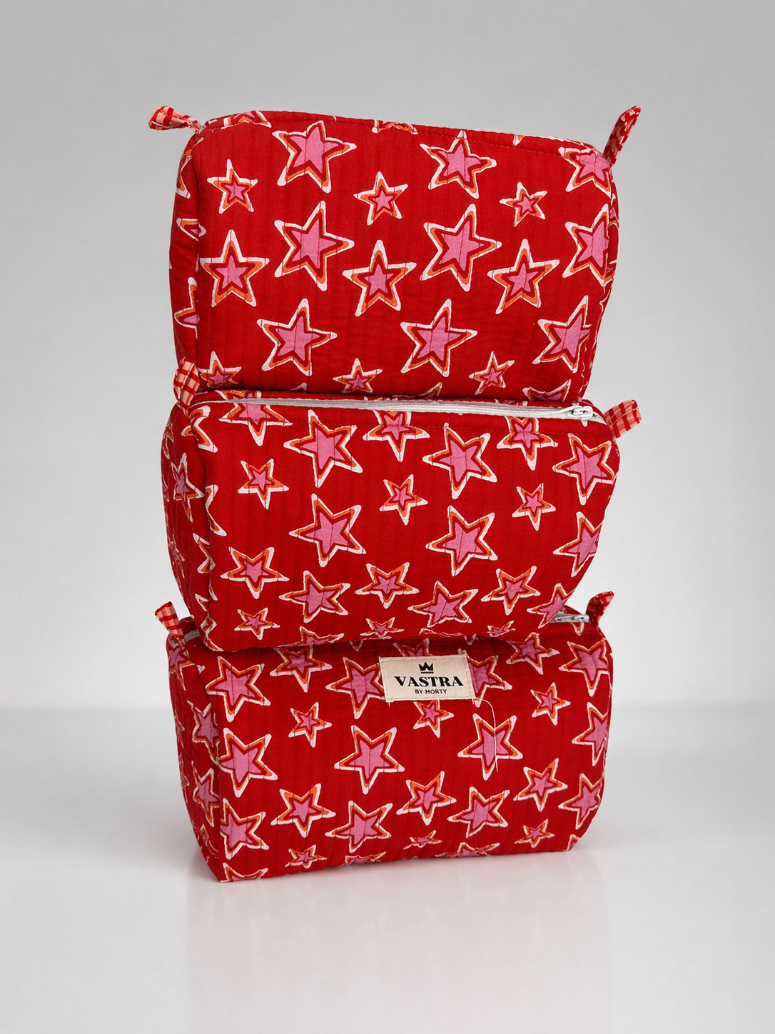 Pink Star Print Quilted Cotton Pouch