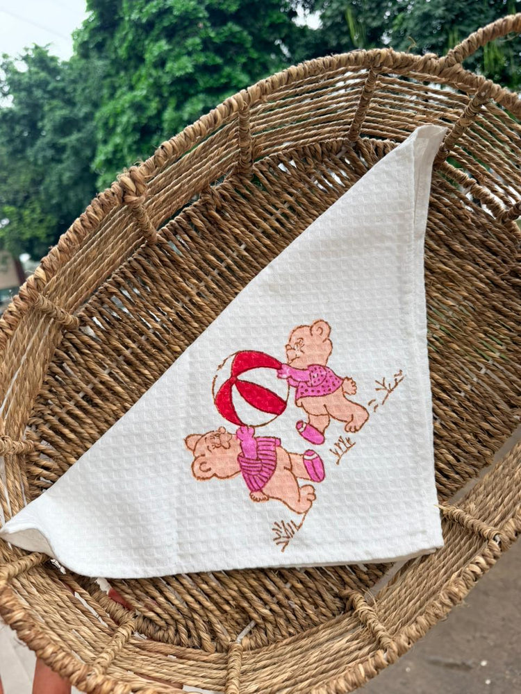Playing Teddy Cotton Handblock Printed Hanky