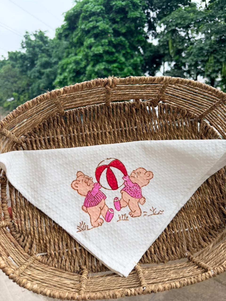 Playing Teddy Cotton Handblock Printed Hanky