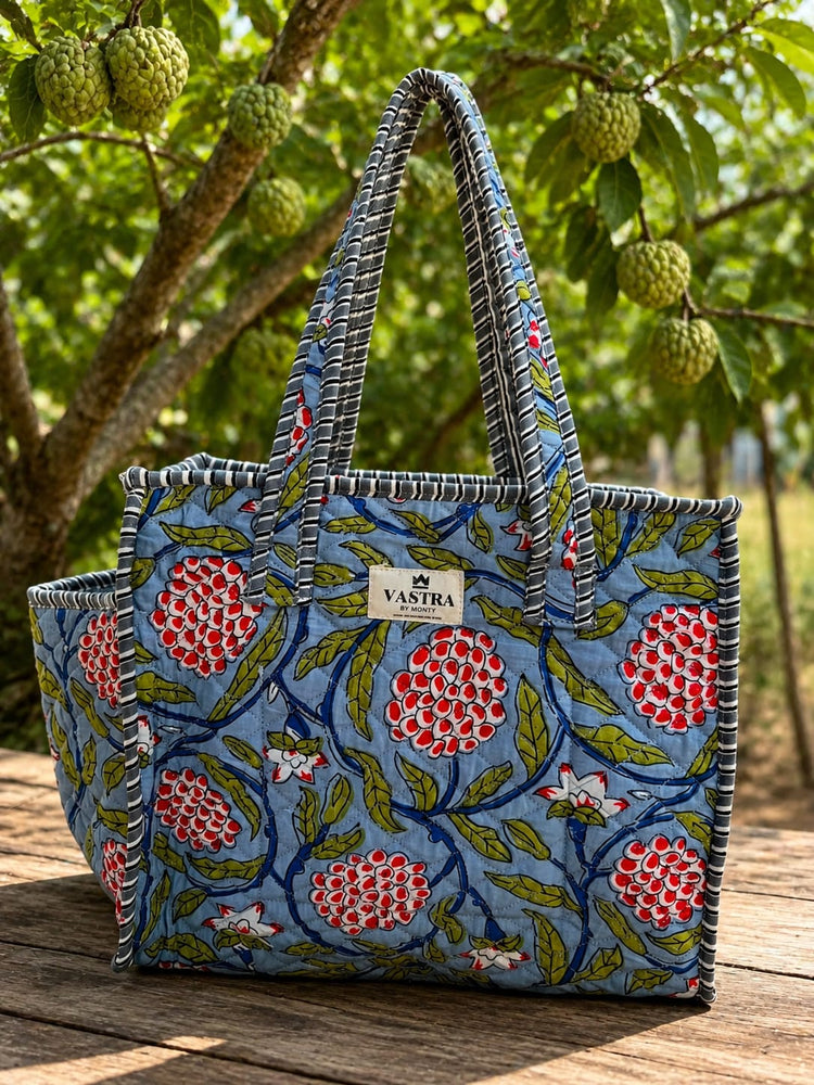 Powder Blue Sitafal Cotton Quilted Tote Bag