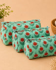 Mint Green Mint Blossom Cotton Quilted Pouch