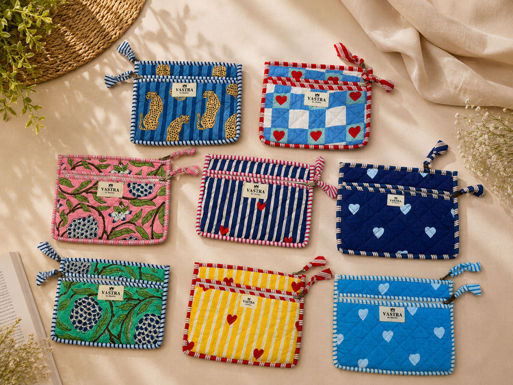 Quilted Cotton Flat Pouch Set of 8
