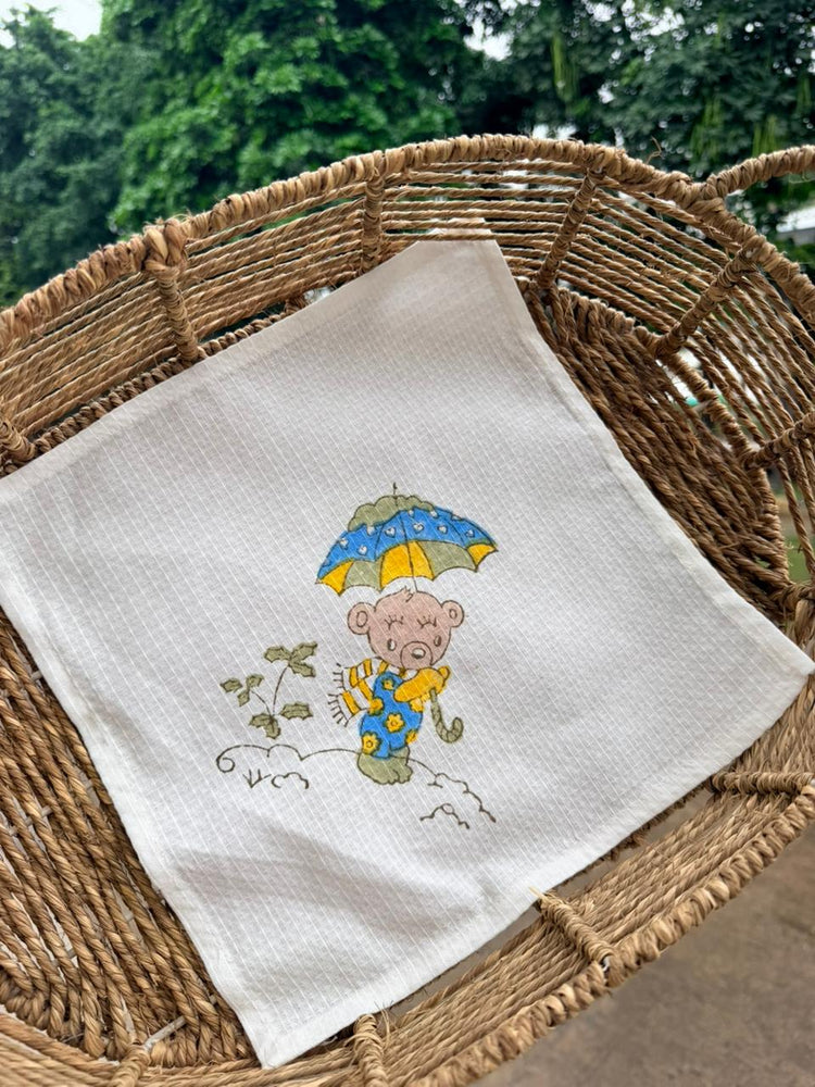 Rainy Bear Cotton Handblock Print Hanky