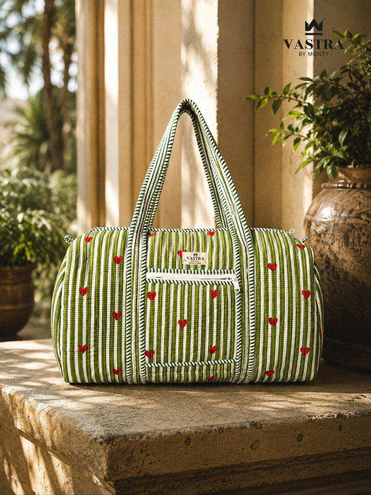 Rajwadi Heartline Green Stripes Duffle Bag
