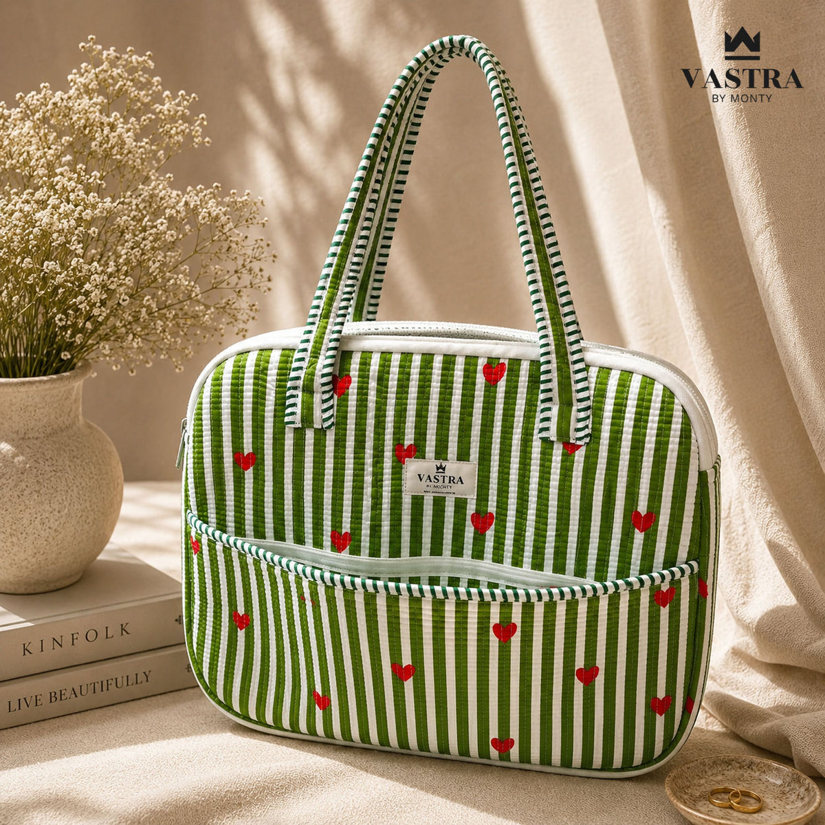 Rajwadi Heartline Green Stripes Laptop Bag