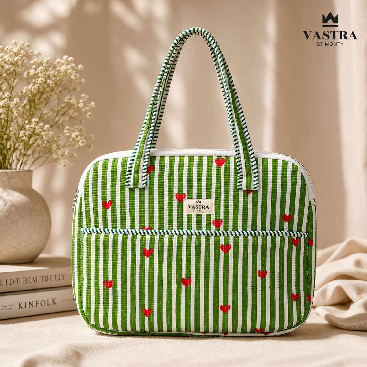 Rajwadi Heartline Green Stripes Laptop Bag