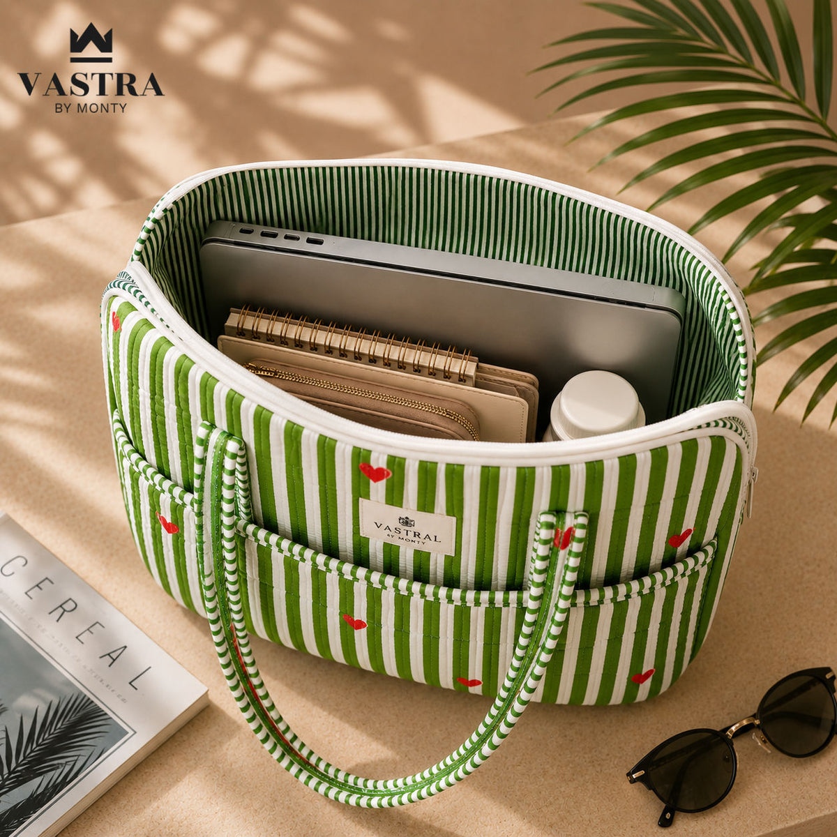 Rajwadi Heartline Green Stripes Laptop Bag