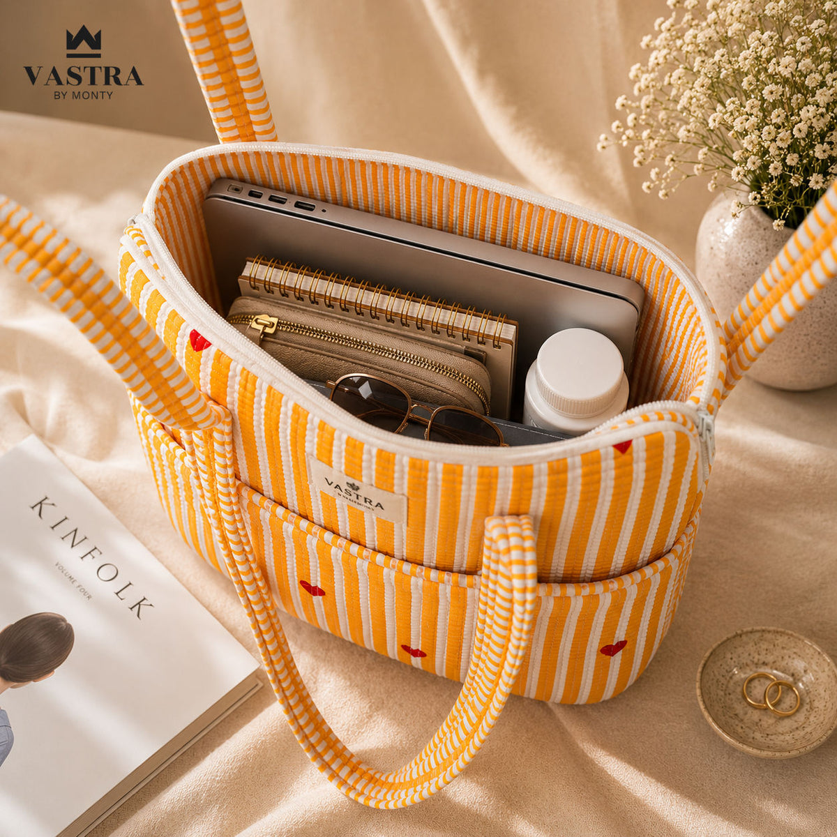 Rajwadi Heartline yellow Stripes Laptop Bag
