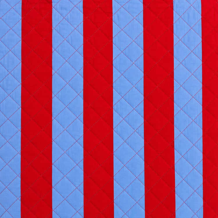 Red-Blue Stripe Cotton Quilted Pouch