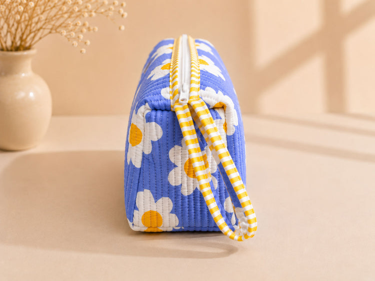 Signature Vanity & Tool Organizer — Sky-Blue Daisy Handblocked Cotton Quilted