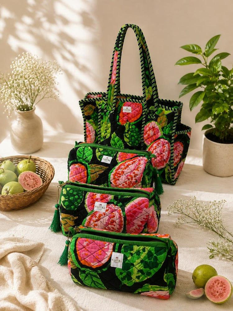 Small Guava Garden Tote & Pouch Combo
