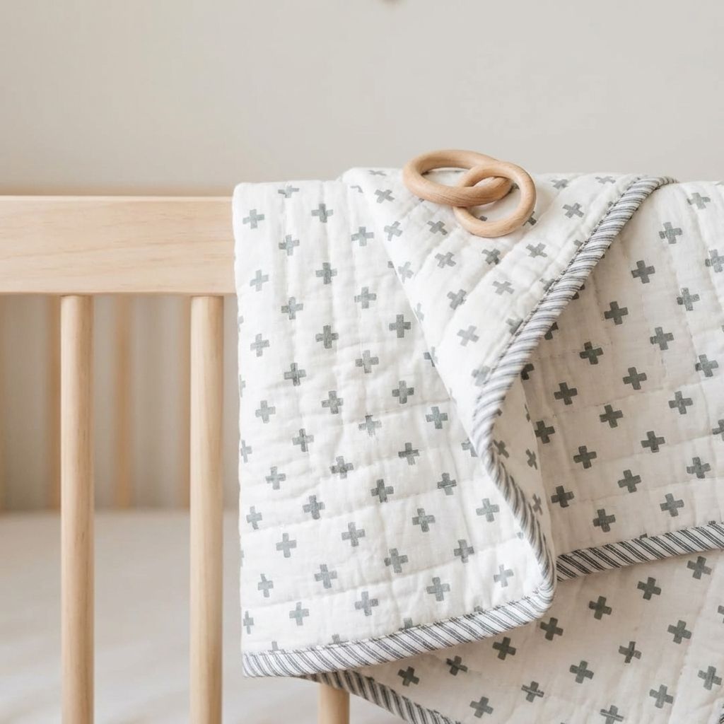 Space Rocket  Reversible Handblocked Cotton Baby Quilt