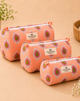 Peach Red Buti Handblocked Quilted Cotton Pouch