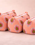 Peach Red Buti Handblocked Quilted Cotton Pouch