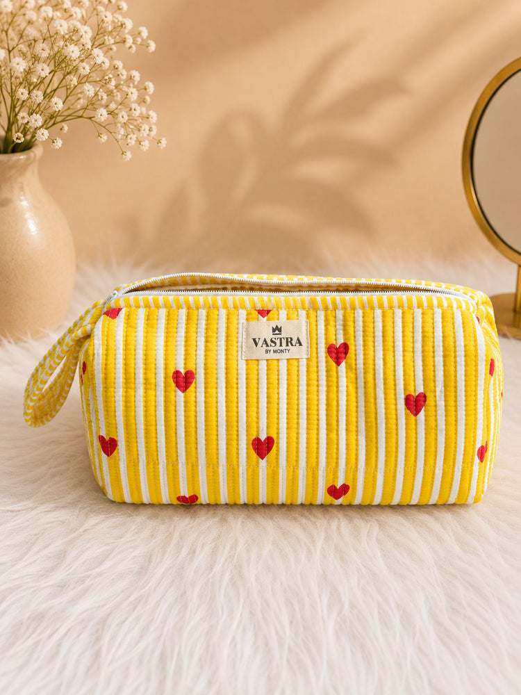 Signature Vanity & Tool Organizer — Rajwadi Heartline yellow Stripes Cotton Quilted
