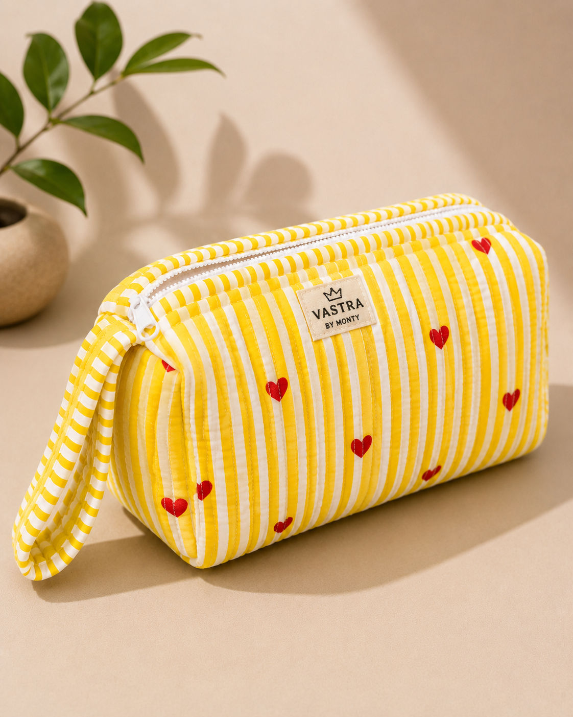 Signature Vanity & Tool Organizer — Rajwadi Heartline yellow Stripes Cotton Quilted