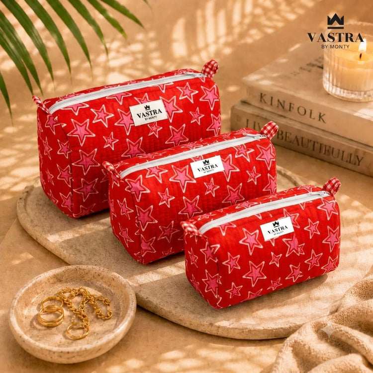 Pink Star Print Quilted Cotton Pouch