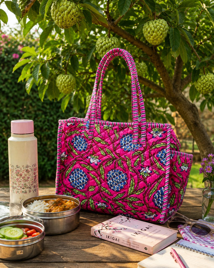 Pink Sitafal Cotton QuiltedTote