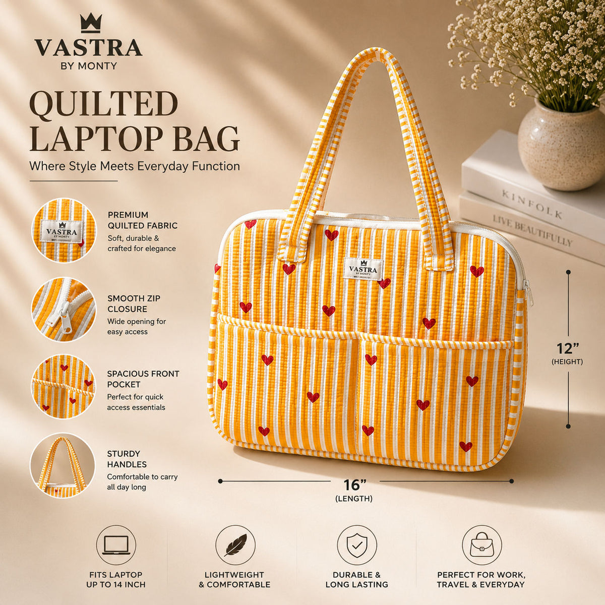 Rajwadi Heartline yellow Stripes Laptop Bag