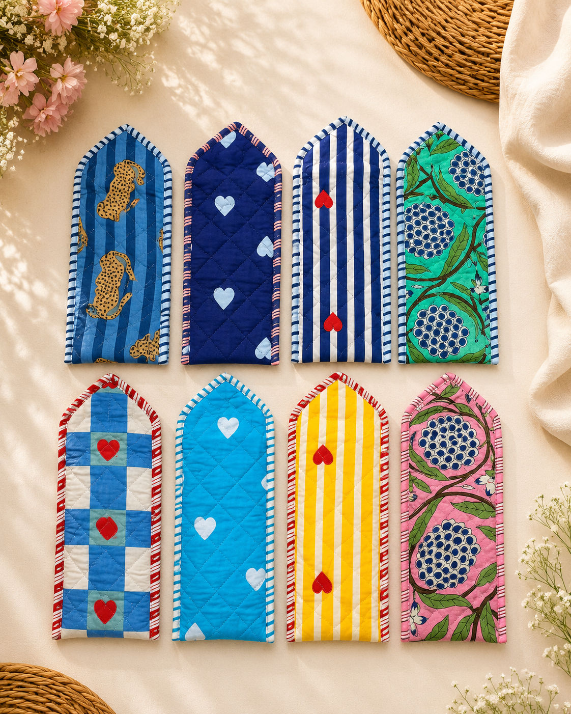 Quilted Cotton Sunglass Case Set of 8