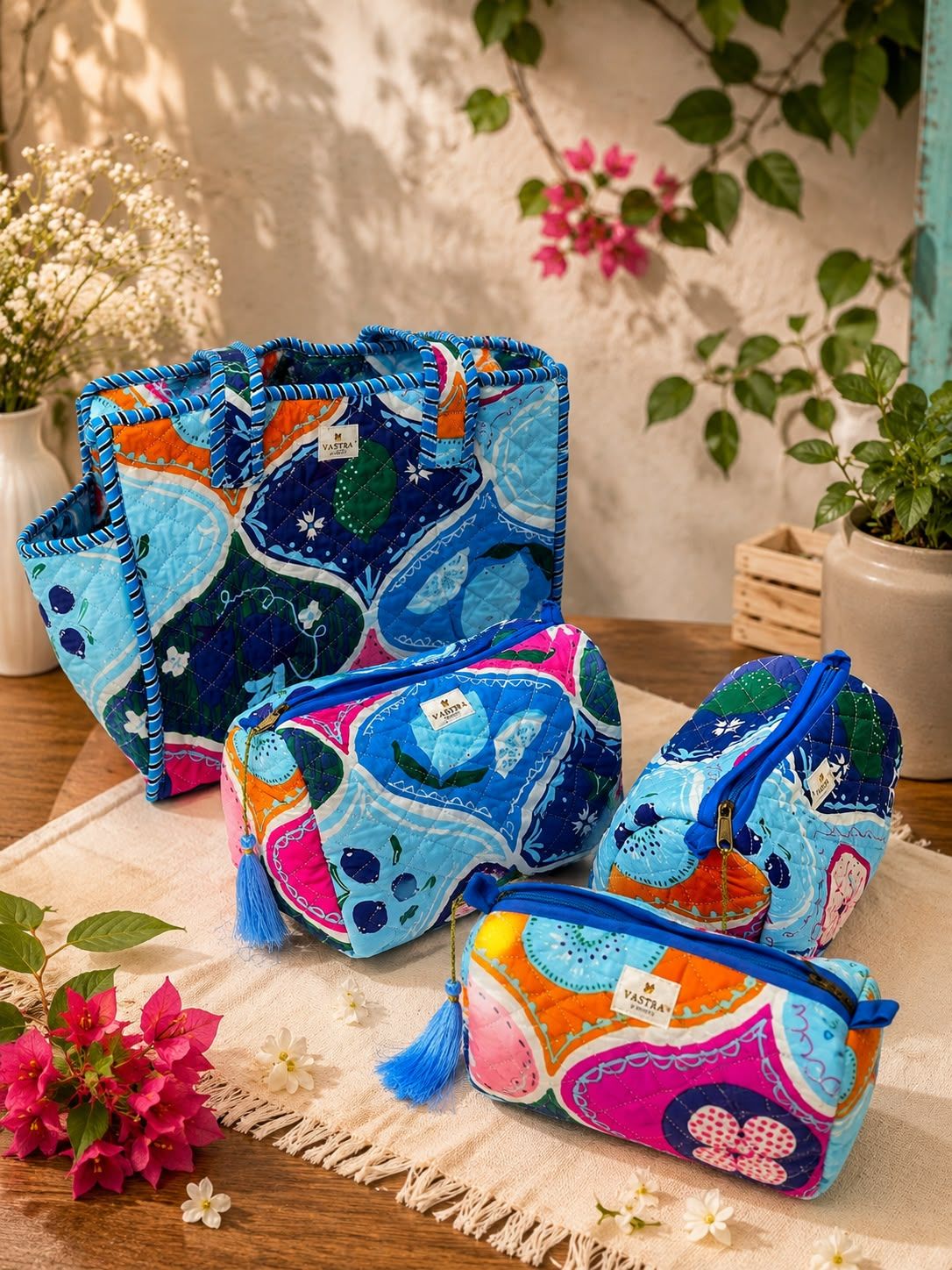 Small Blue Blossom Tote &amp; Pouch combo