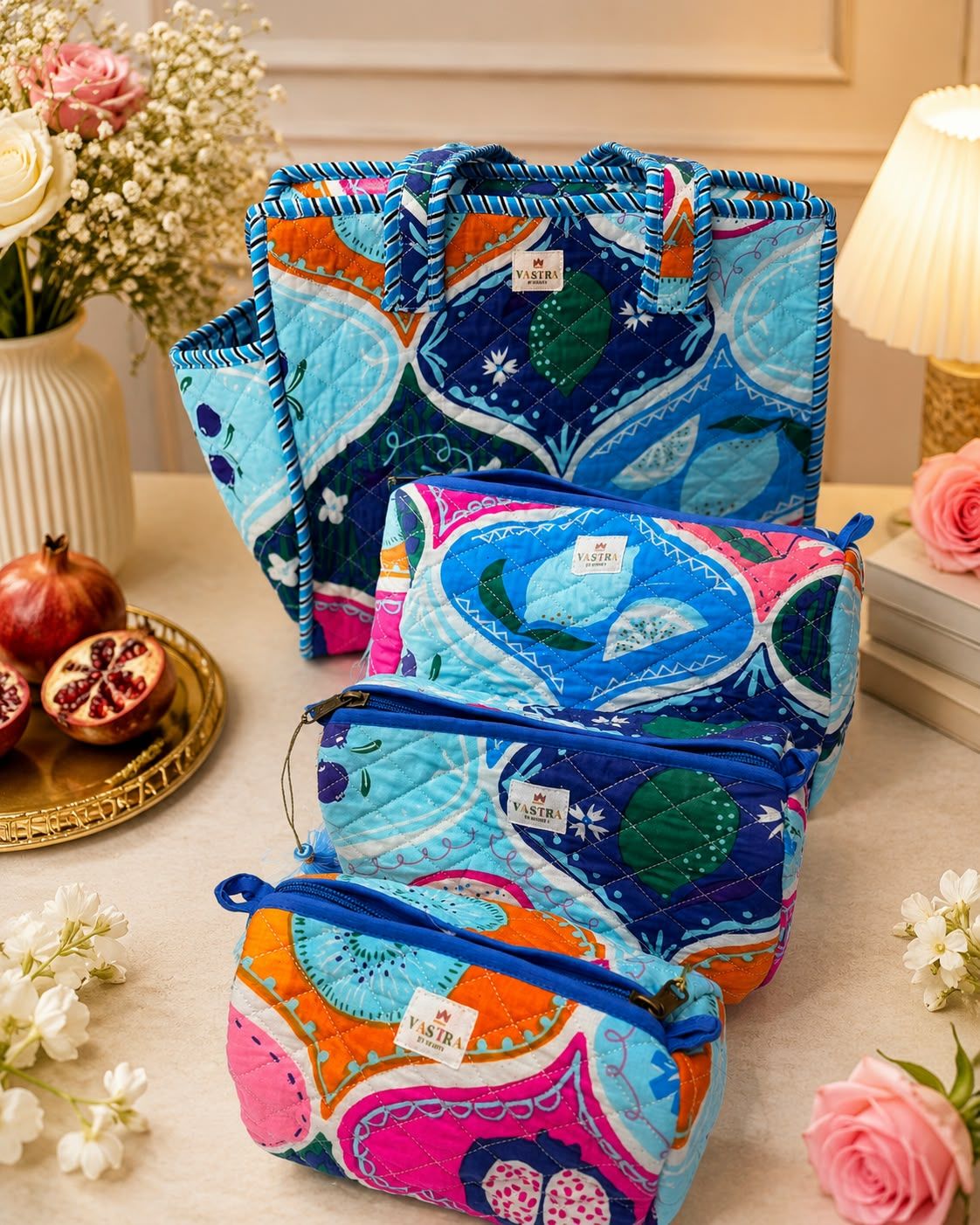Small Blue Blossom Tote &amp; Pouch combo