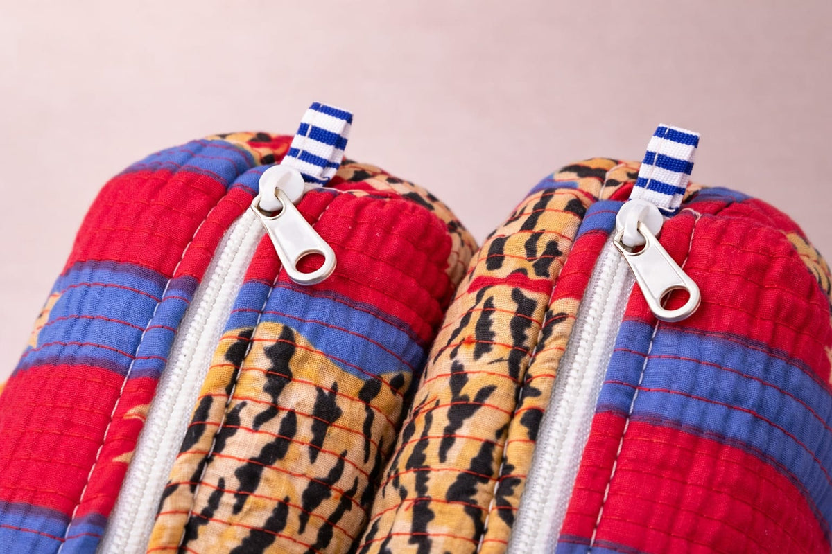 Royal Tiger Stripes Handblocked Quilted Cotton Pouch