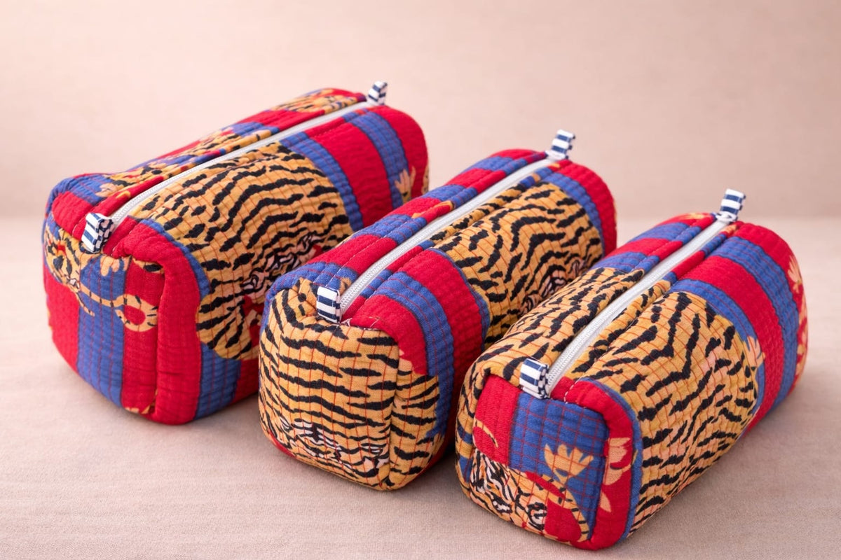 Royal Tiger Stripes Handblocked Quilted Cotton Pouch