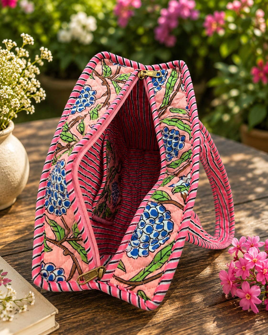 Peach Sitafal Cotton QuiltedTote