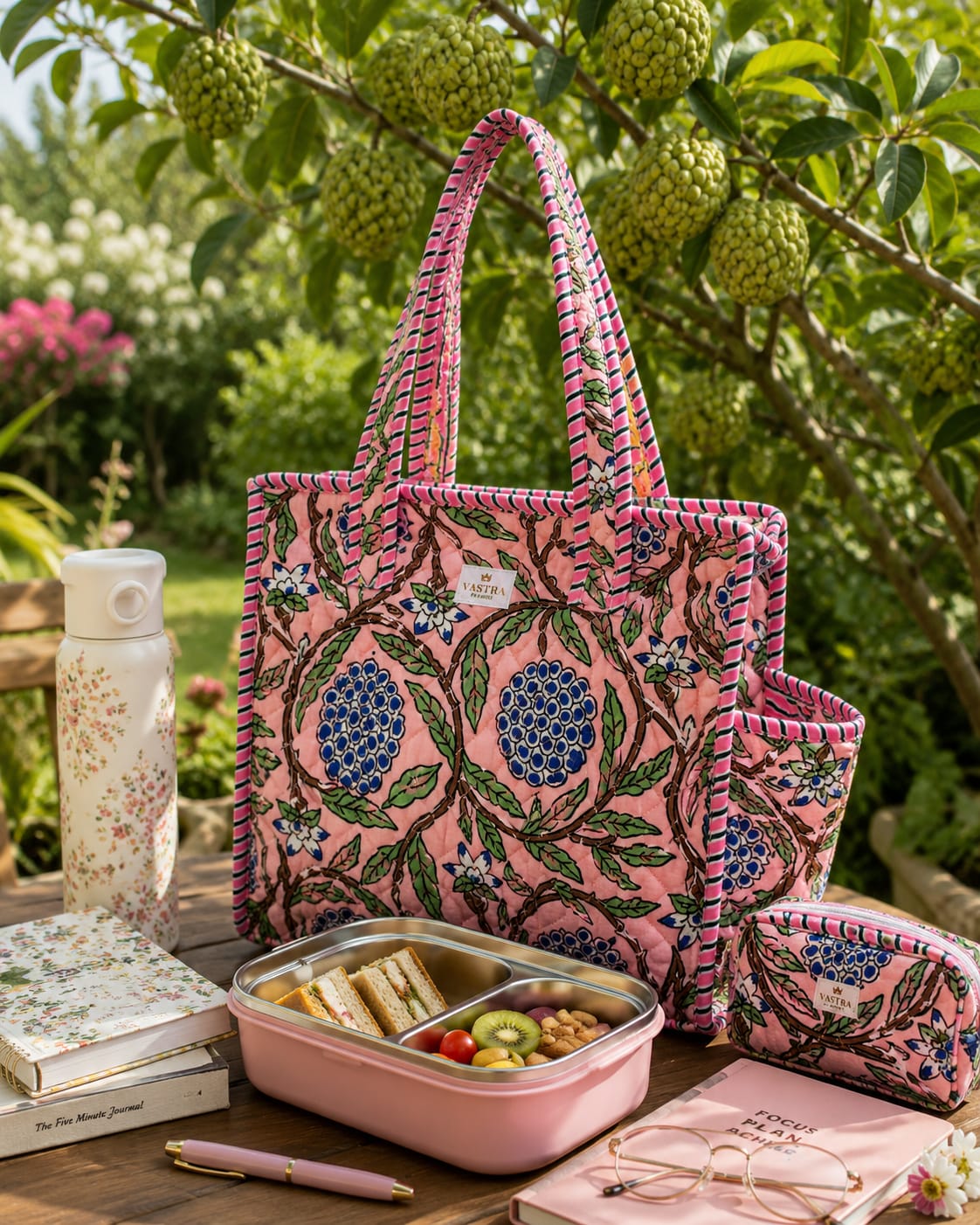 Peach Sitafal Cotton QuiltedTote