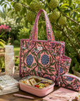 Peach Sitafal Cotton QuiltedTote