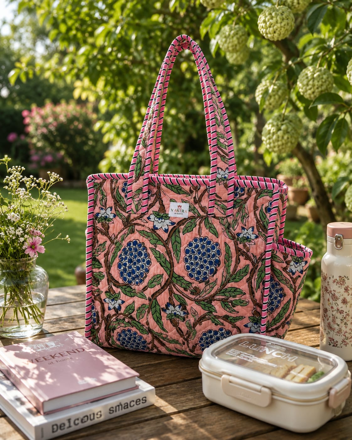 Peach Sitafal Cotton QuiltedTote