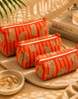 Orange Stripe Tiger Handblocked Cotton Quilted Pouch