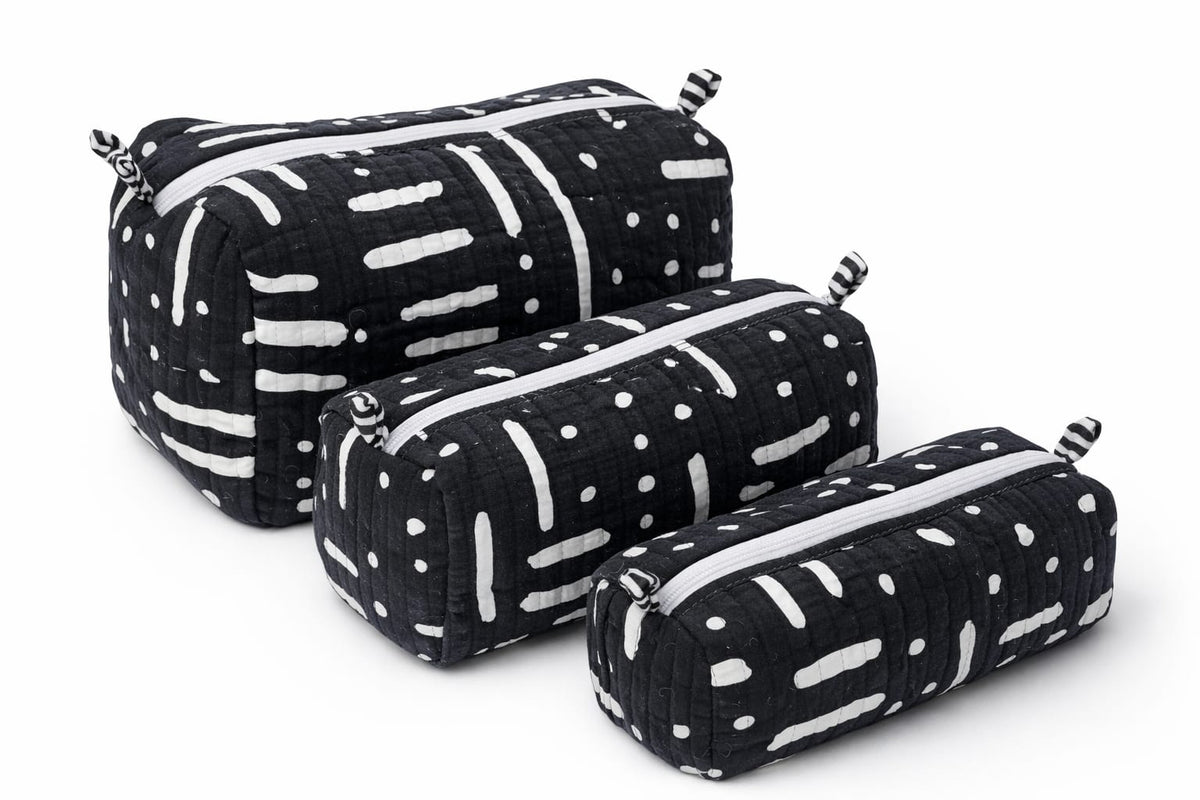BlackTribal Lines Quilted Cotton Pouch