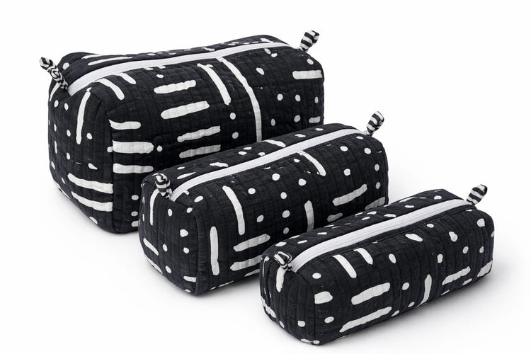 BlackTribal Lines Quilted Cotton Pouch