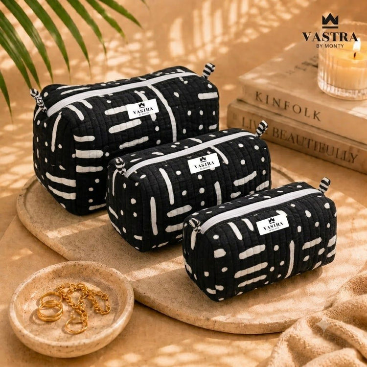BlackTribal Lines Quilted Cotton Pouch
